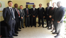L-R: Sergio Colina Martín Technical Adviser for Regional Cooperation, AECID; Mahama Kappiah, ECREEE Executive Director; H.E. Amb. José Miguel Corvino, Spanish Ambassador to Cape Verde; Ebrima Njie, ECOWAS Commissioner for Infrastructure; Dr. Humberto Brito, Hon. Minster for Tourism, Energy and Industry of Cape Verde; Dr. Pradeep Monga, UNIDO Director for Energy and Climate Change; Alois Mhlanga, UNIDO Industrial Development Officer; Hans Bauer, Officer on Energy, Austrian Development Agency; Abrao Lopes, former Director for Energy of Cape Verde